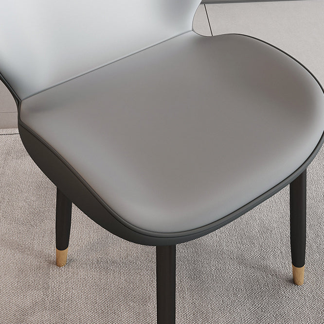 Modern Minimalist Carbon Steel PU Leather Sponge Curved Dining Chair Backrest Armless For Dining Room