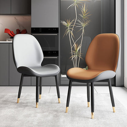 Modern Minimalist Carbon Steel PU Leather Sponge Curved Dining Chair Backrest Armless For Dining Room