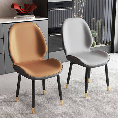 Modern Minimalist Carbon Steel PU Leather Sponge Curved Dining Chair Backrest Armless For Dining Room