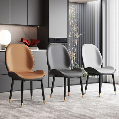 Modern Minimalist Carbon Steel PU Leather Sponge Curved Dining Chair Backrest Armless For Dining Room