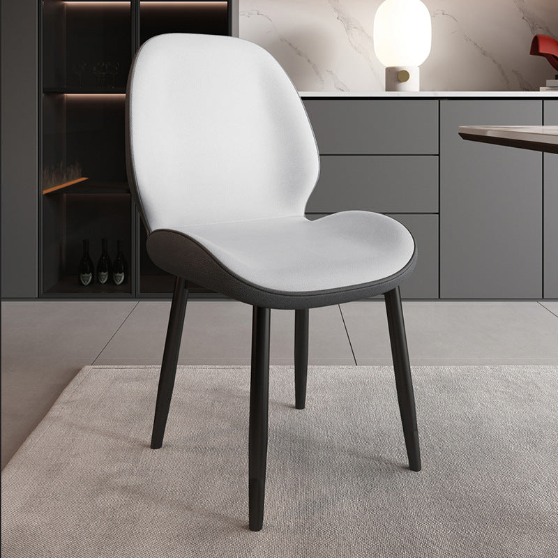 Modern Minimalist Carbon Steel PU Leather Sponge Curved Dining Chair Backrest Armless For Dining Room