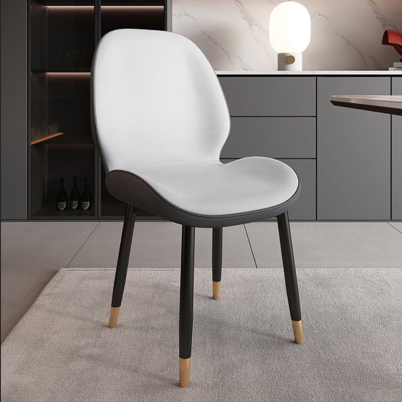 Modern Minimalist Carbon Steel PU Leather Sponge Curved Dining Chair Backrest Armless For Dining Room