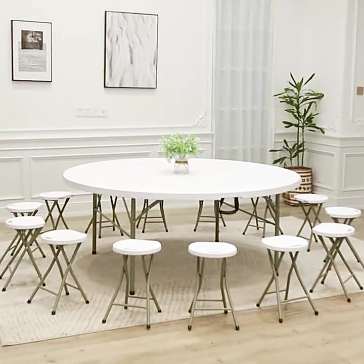 Modern Minimalist HDPE Metal Frame Round Dining Chair Backless Armless For Dining Room