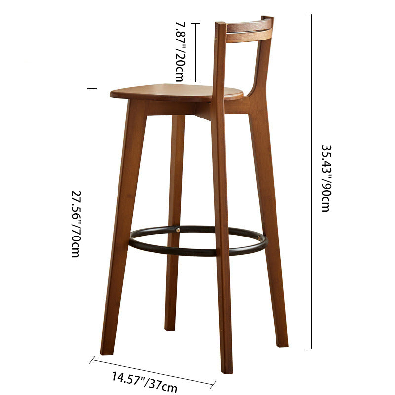 Modern Minimalist Nan Bamboo Square Bar Stool Backrest Armless Footrest For Dining Room