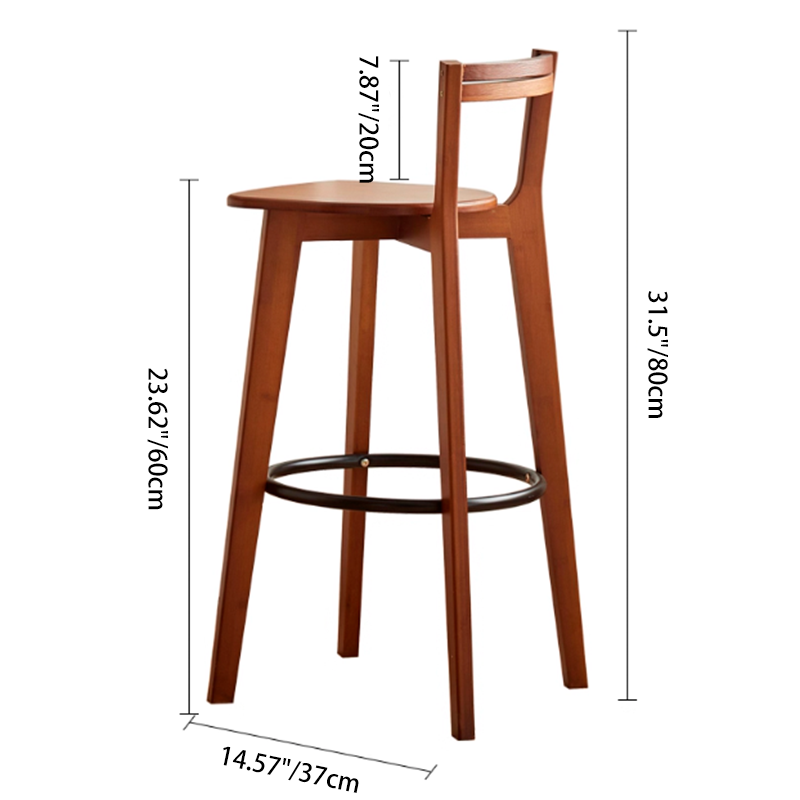 Modern Minimalist Nan Bamboo Square Bar Stool Backrest Armless Footrest For Dining Room