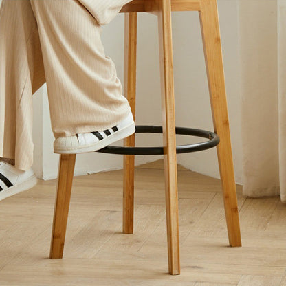 Modern Minimalist Nan Bamboo Square Bar Stool Backrest Armless Footrest For Dining Room