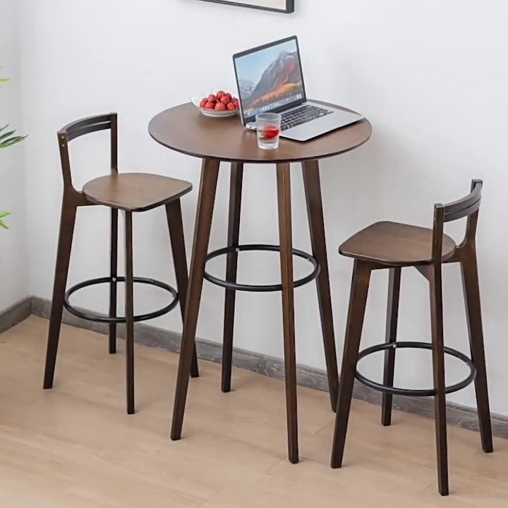 Modern Minimalist Nan Bamboo Square Bar Stool Backrest Armless Footrest For Dining Room