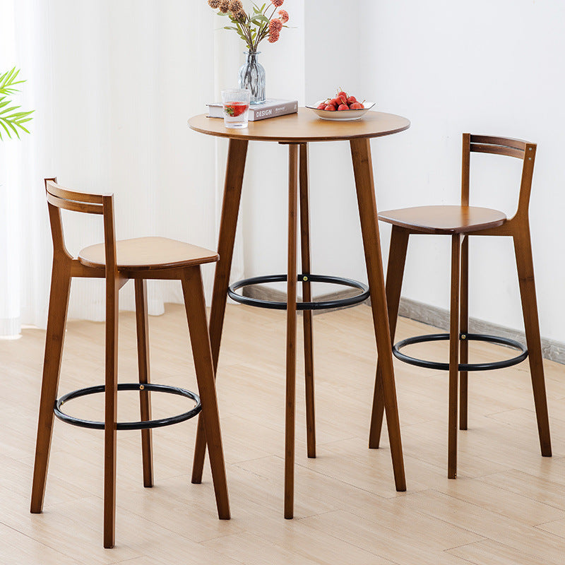 Modern Minimalist Nan Bamboo Square Bar Stool Backrest Armless Footrest For Dining Room