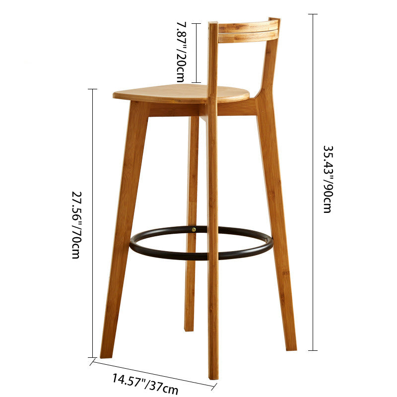 Modern Minimalist Nan Bamboo Square Bar Stool Backrest Armless Footrest For Dining Room