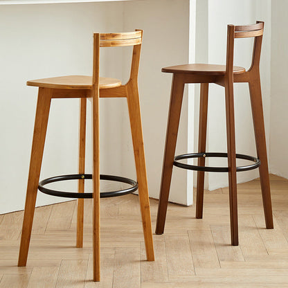 Modern Minimalist Nan Bamboo Square Bar Stool Backrest Armless Footrest For Dining Room