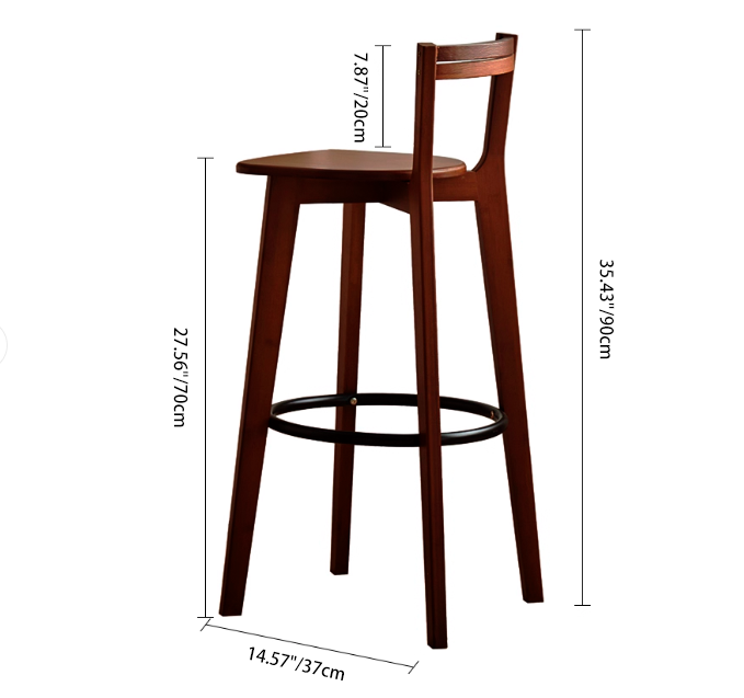 Modern Minimalist Nan Bamboo Square Bar Stool Backrest Armless Footrest For Dining Room