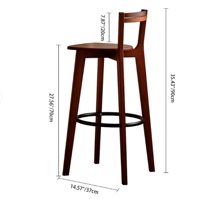 Modern Minimalist Nan Bamboo Square Bar Stool Backrest Armless Footrest For Dining Room