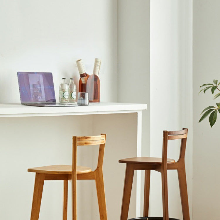 Modern Minimalist Nan Bamboo Square Bar Stool Backrest Armless Footrest For Dining Room