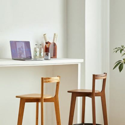 Modern Minimalist Nan Bamboo Square Bar Stool Backrest Armless Footrest For Dining Room