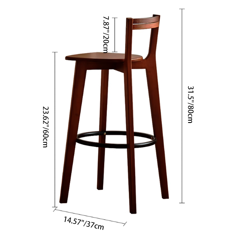 Modern Minimalist Nan Bamboo Square Bar Stool Backrest Armless Footrest For Dining Room