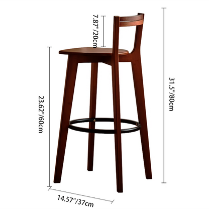 Modern Minimalist Nan Bamboo Square Bar Stool Backrest Armless Footrest For Dining Room