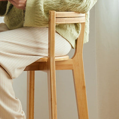 Modern Minimalist Nan Bamboo Square Bar Stool Backrest Armless Footrest For Dining Room