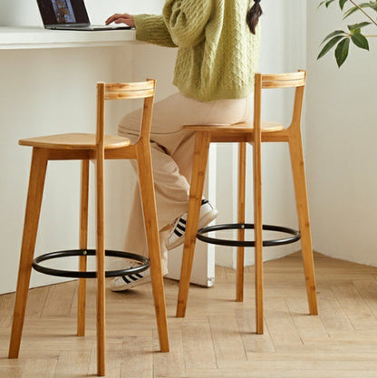 Modern Minimalist Nan Bamboo Square Bar Stool Backrest Armless Footrest For Dining Room