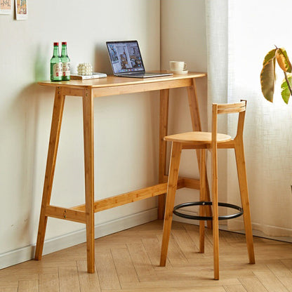 Modern Minimalist Nan Bamboo Square Bar Stool Backrest Armless Footrest For Dining Room