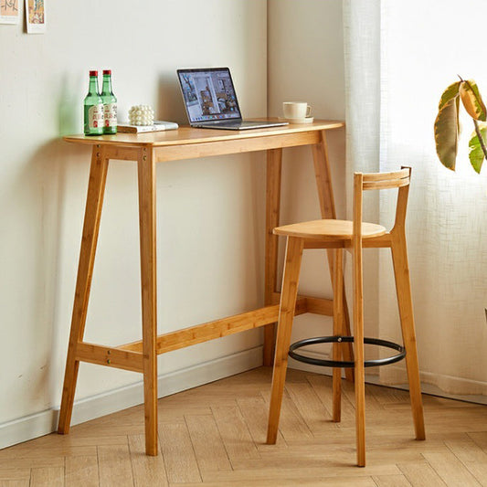 Modern Minimalist Nan Bamboo Square Bar Stool Backrest Armless Footrest For Dining Room