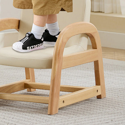 Contemporary Scandinavian Kids Beech Frame PU Leather Sponge Curved Accent Chair Height Adjustable Backrest Armrests For Living Room