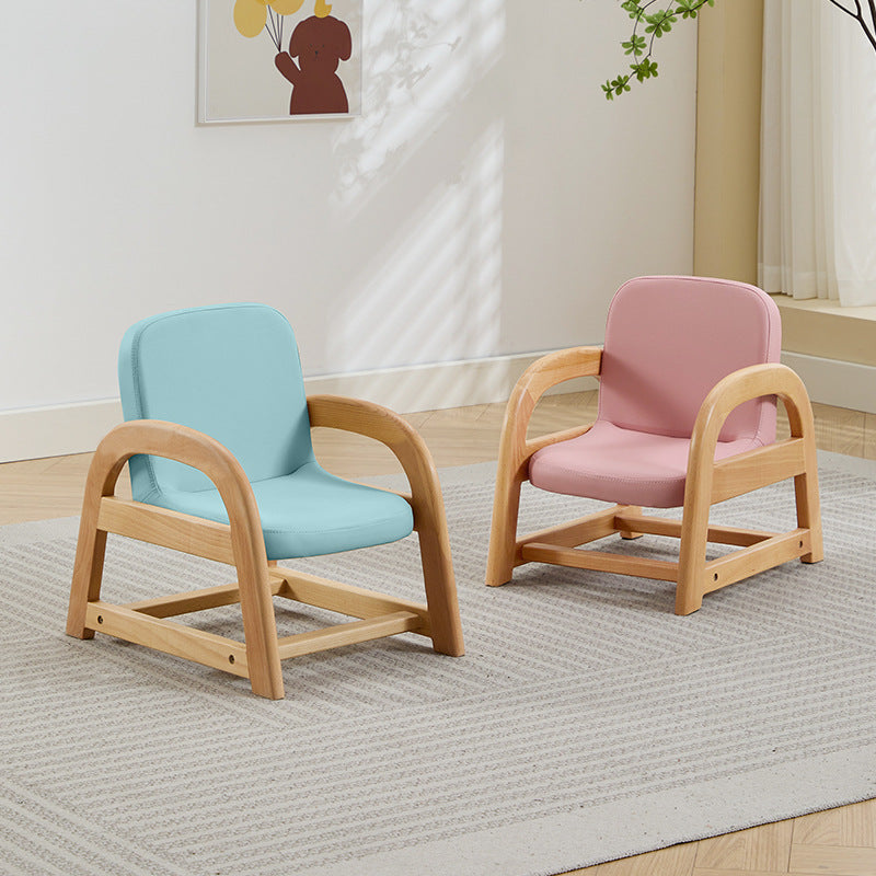 Contemporary Scandinavian Kids Beech Frame PU Leather Sponge Curved Accent Chair Height Adjustable Backrest Armrests For Living Room