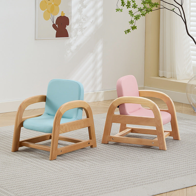 Contemporary Scandinavian Kids Beech Frame PU Leather Sponge Curved Accent Chair Height Adjustable Backrest Armrests For Living Room