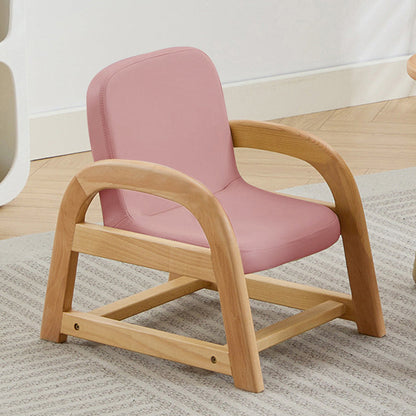 Contemporary Scandinavian Kids Beech Frame PU Leather Sponge Curved Accent Chair Height Adjustable Backrest Armrests For Living Room