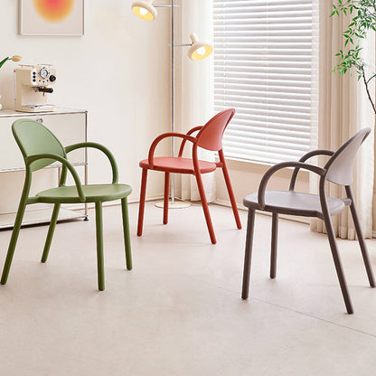 Modern Minimalist PP Plastic Round Curved Dining Chair Backrest Armrests For Dining Room