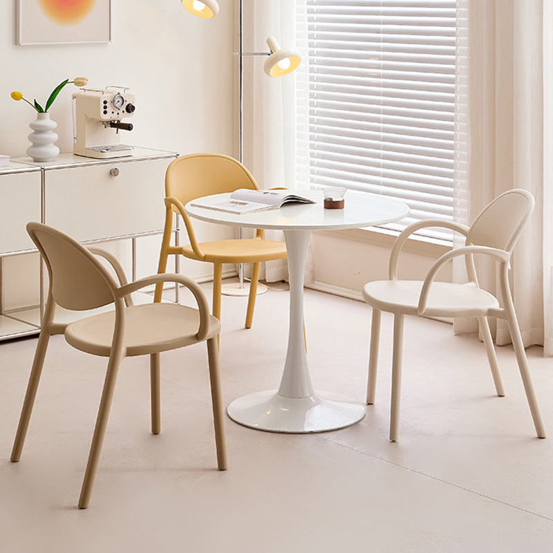 Modern Minimalist PP Plastic Round Curved Dining Chair Backrest Armrests For Dining Room