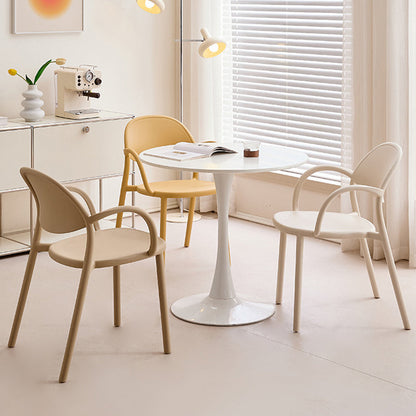 Modern Minimalist PP Plastic Round Curved Dining Chair Backrest Armrests For Dining Room
