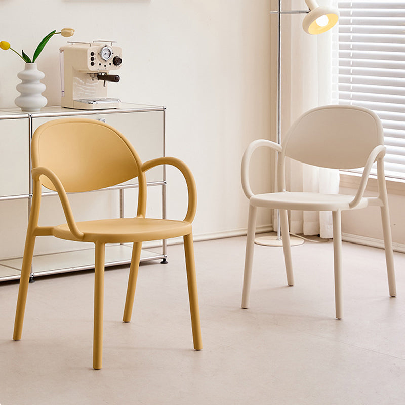 Modern Minimalist PP Plastic Round Curved Dining Chair Backrest Armrests For Dining Room