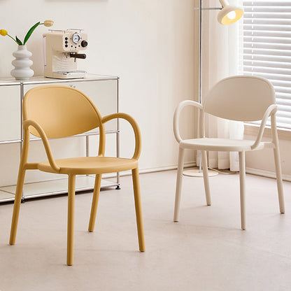 Modern Minimalist PP Plastic Round Curved Dining Chair Backrest Armrests For Dining Room