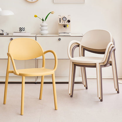 Modern Minimalist PP Plastic Round Curved Dining Chair Backrest Armrests For Dining Room