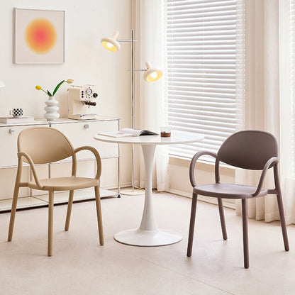 Modern Minimalist PP Plastic Round Curved Dining Chair Backrest Armrests For Dining Room