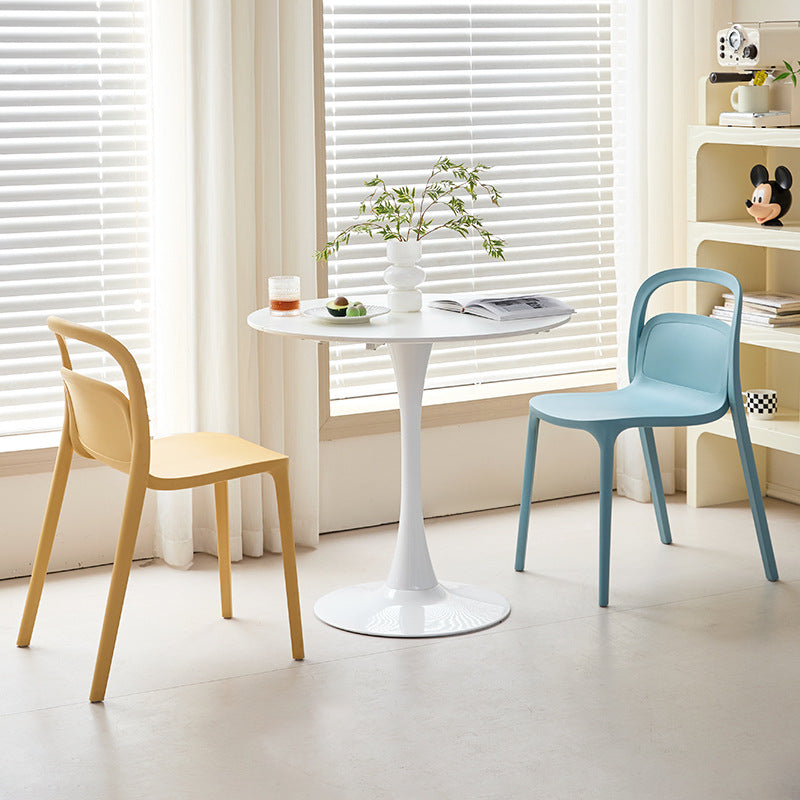 Modern Minimalist PP Plastic Rectangular Curve Dining Chair Backrest Armless For Dining Room