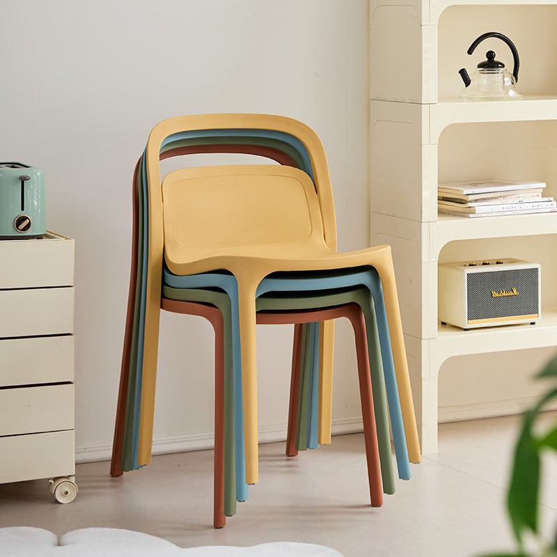 Modern Minimalist PP Plastic Rectangular Curve Dining Chair Backrest Armless For Dining Room