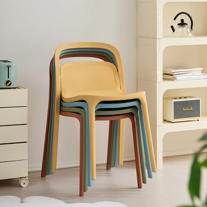 Modern Minimalist PP Plastic Rectangular Curve Dining Chair Backrest Armless For Dining Room