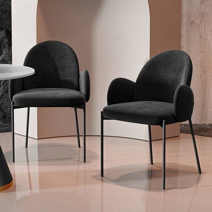 Modern Luxury Frosted Velvet Sponge Metal Frame Curved Round Sintered Stone Carbon Steel Dining Table & Chair Set for 4 Seats