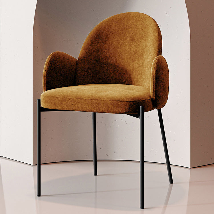 Modern Luxury Frosted Velvet Sponge Metal Frame Curved Round Sintered Stone Carbon Steel Dining Table & Chair Set for 4 Seats