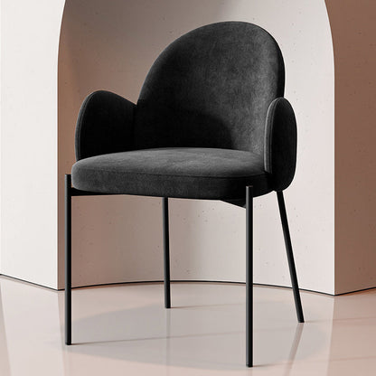 Modern Luxury Frosted Velvet Sponge Metal Frame Curved Round Sintered Stone Carbon Steel Dining Table & Chair Set for 4 Seats