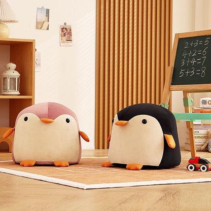 Contemporary Creative Kids Velvet Sponge Fireproof Board Penguin Shaped Low Stool Backrest Armless For Living Room