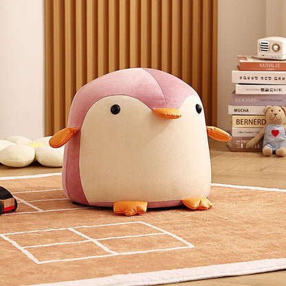 Contemporary Creative Kids Velvet Sponge Fireproof Board Penguin Shaped Low Stool Backrest Armless For Living Room