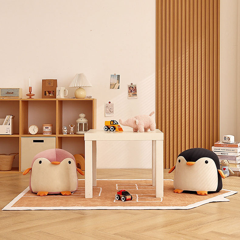 Contemporary Creative Kids Velvet Sponge Fireproof Board Penguin Shaped Low Stool Backrest Armless For Living Room