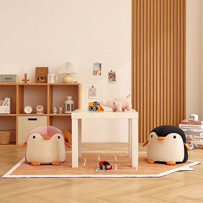 Contemporary Creative Kids Velvet Sponge Fireproof Board Penguin Shaped Low Stool Backrest Armless For Living Room