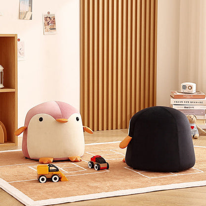Contemporary Creative Kids Velvet Sponge Fireproof Board Penguin Shaped Low Stool Backrest Armless For Living Room