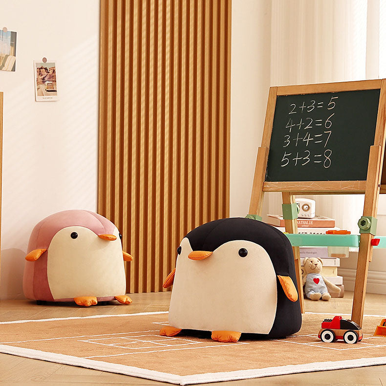 Contemporary Creative Kids Velvet Sponge Fireproof Board Penguin Shaped Low Stool Backrest Armless For Living Room