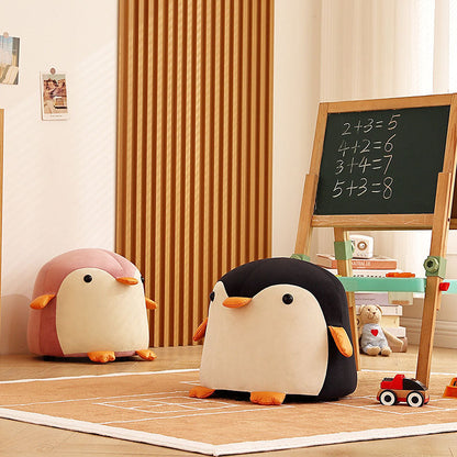 Contemporary Creative Kids Velvet Sponge Fireproof Board Penguin Shaped Low Stool Backrest Armless For Living Room