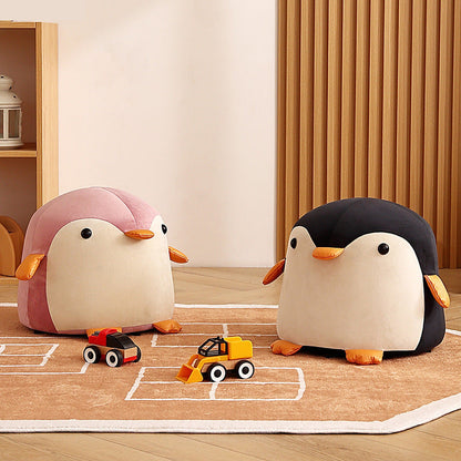 Contemporary Creative Kids Velvet Sponge Fireproof Board Penguin Shaped Low Stool Backrest Armless For Living Room