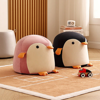 Contemporary Creative Kids Velvet Sponge Fireproof Board Penguin Shaped Low Stool Backrest Armless For Living Room